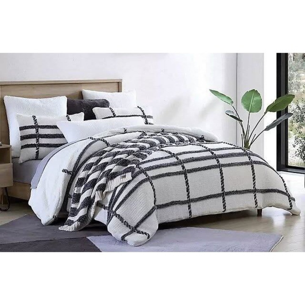 UGG Blasdale King 3 Pc Comforter Set Knit Ivory Gray Chenille Sherpa Reversible